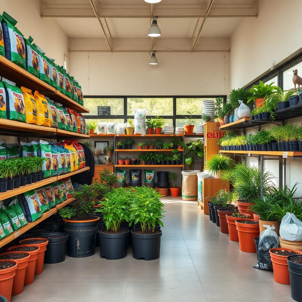 Interior da Agro Pet Vida Nova com rações e plantas